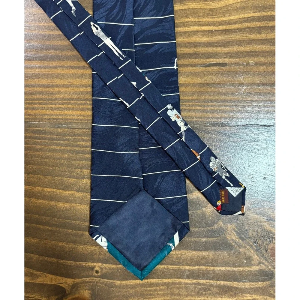 Handmade Silk Football Field Novelty Tie Navy Blue Sports Gridiron Players